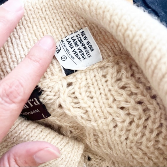 Gaeltarra Yellow Cream New Wool Irish Fisherman Sweater Zip Up Cardigan L - Picture 3 of 11